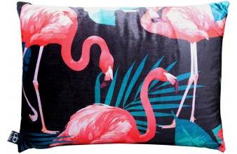 Luxus Samtkissen Malibu Flamingos Schwarz / Mehrfarbig 55 x H. 35 cm - Deko Kissen mit feinstem Samtstoff